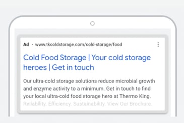 Google ad example of TK Superfreezer lead campaign